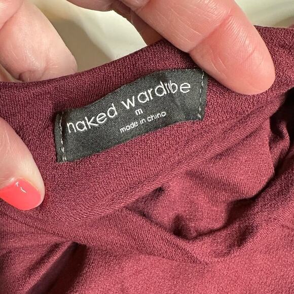 NWT | Naked Wardrobe | Ruched Long Sleeve Dress | Wine | Various Sizes - Picture 9 of 13